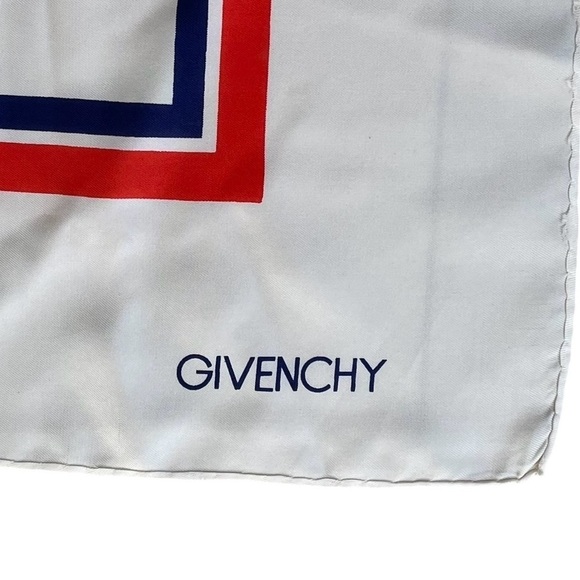 GIVENCHY France Silk Square Scarf Soie Bonwit Teller White Red Blue One Size - Picture 3 of 8